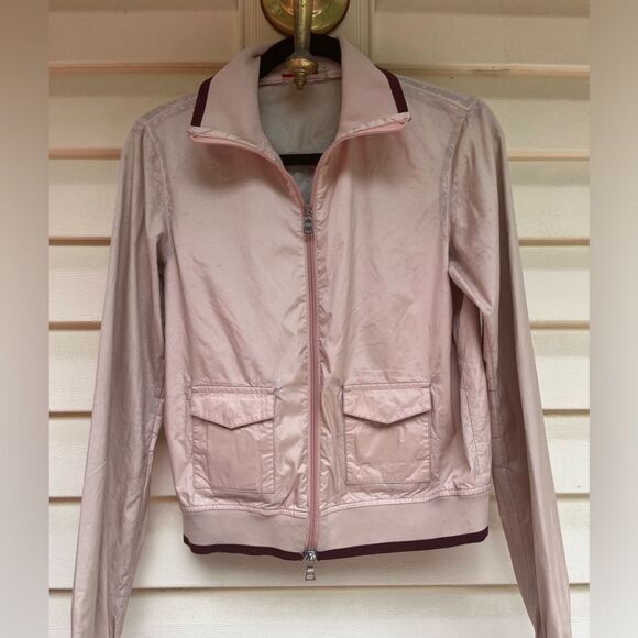 Authentic Prada pink nylon full zipper light jacket. Classic collar trim, Small. - Picture 1 of 11